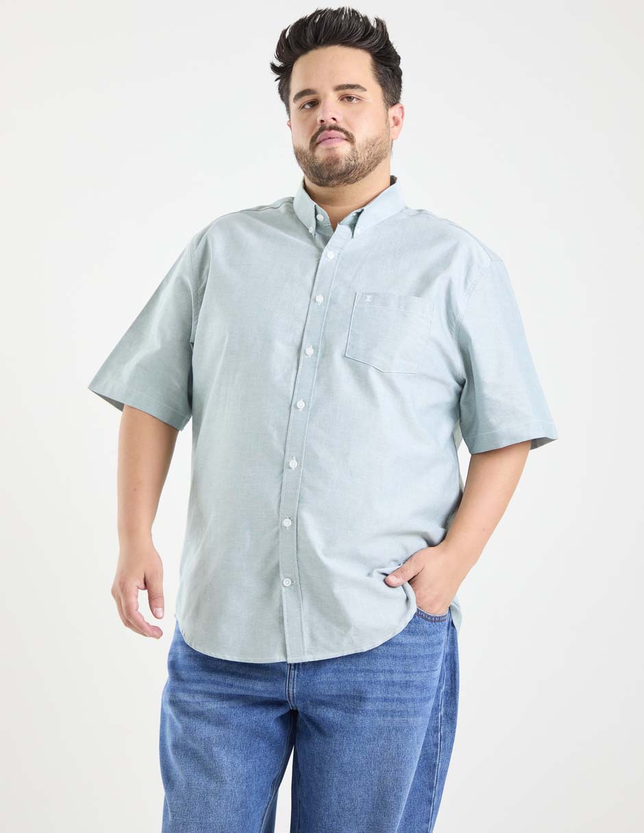 Camisa casual de algodón manga al codo para hombre