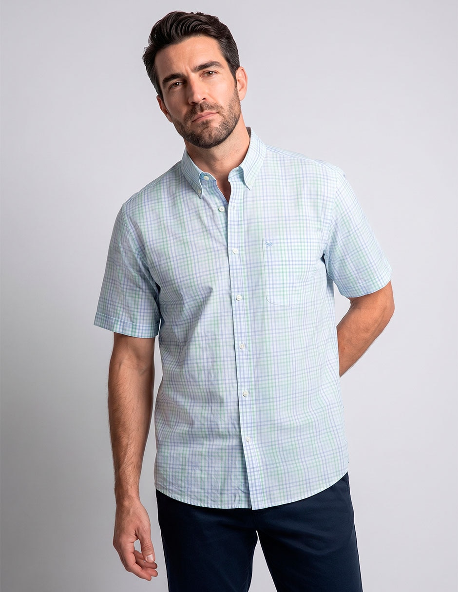 Camisa casual ferrioni de algodón manga al codo para hombre
