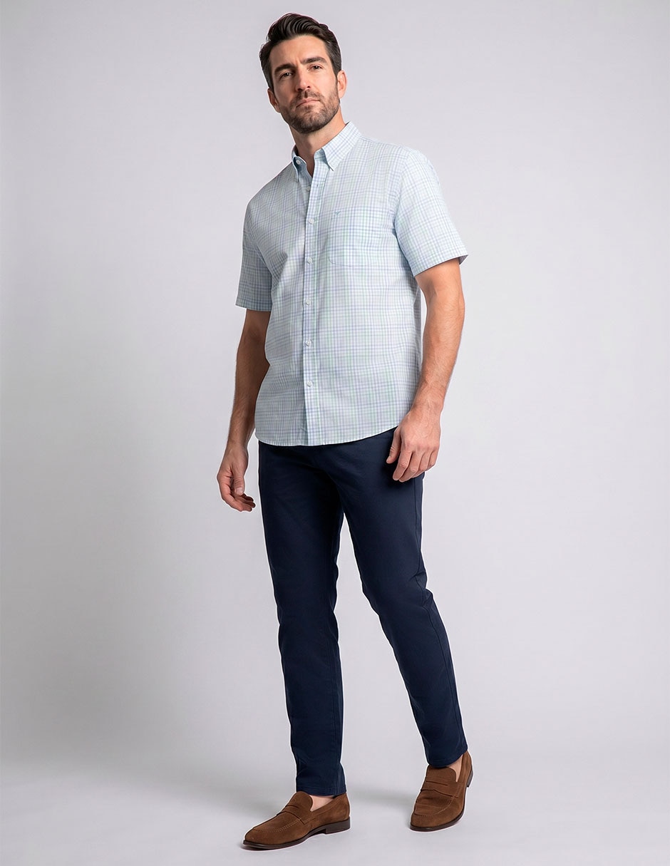 Camisa casual ferrioni de algodón manga al codo para hombre
