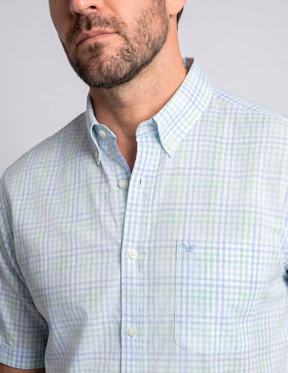 Camisa casual ferrioni de algodón manga al codo para hombre