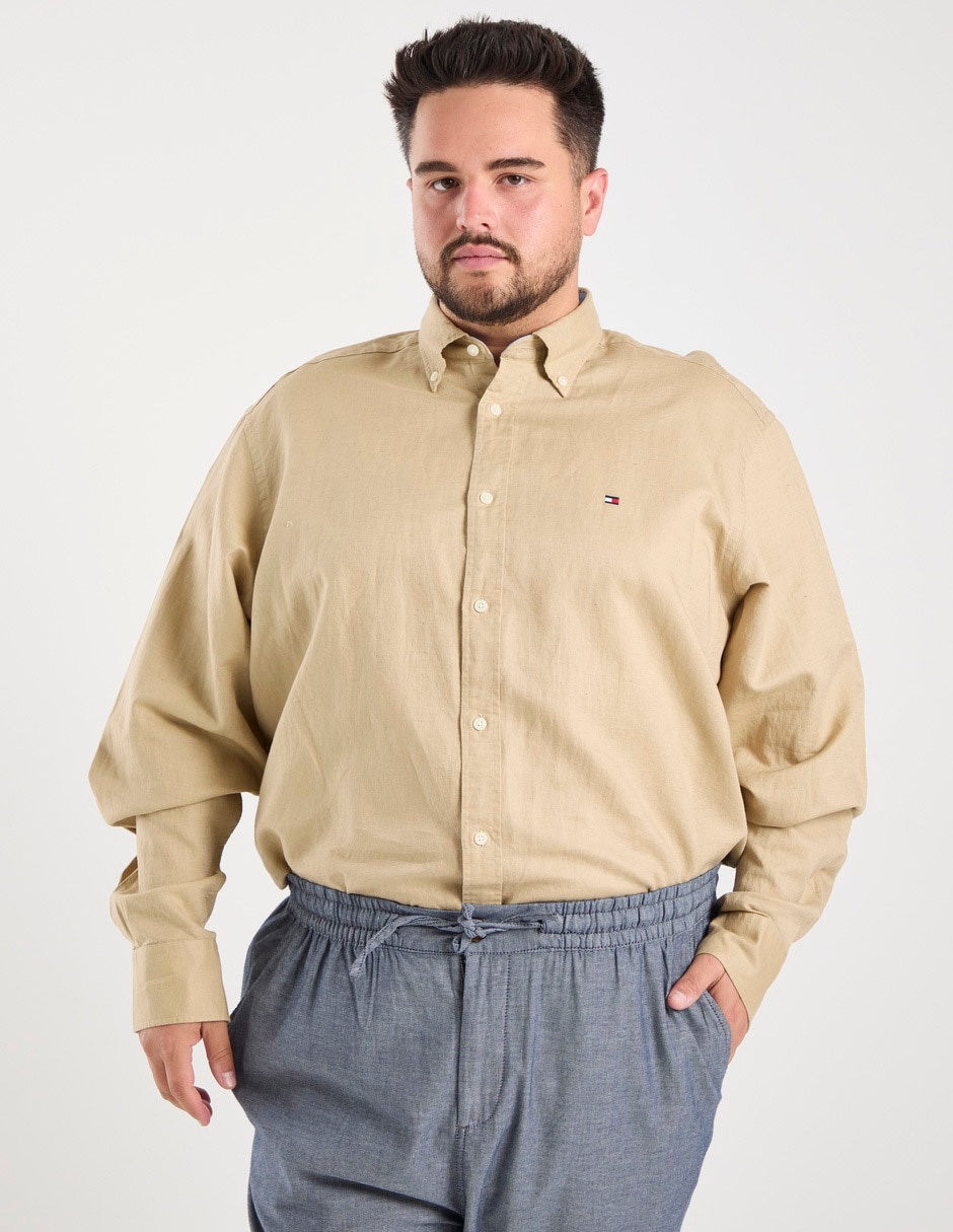 Camisa casual tommy hilfiger de algodón manga larga para hombre