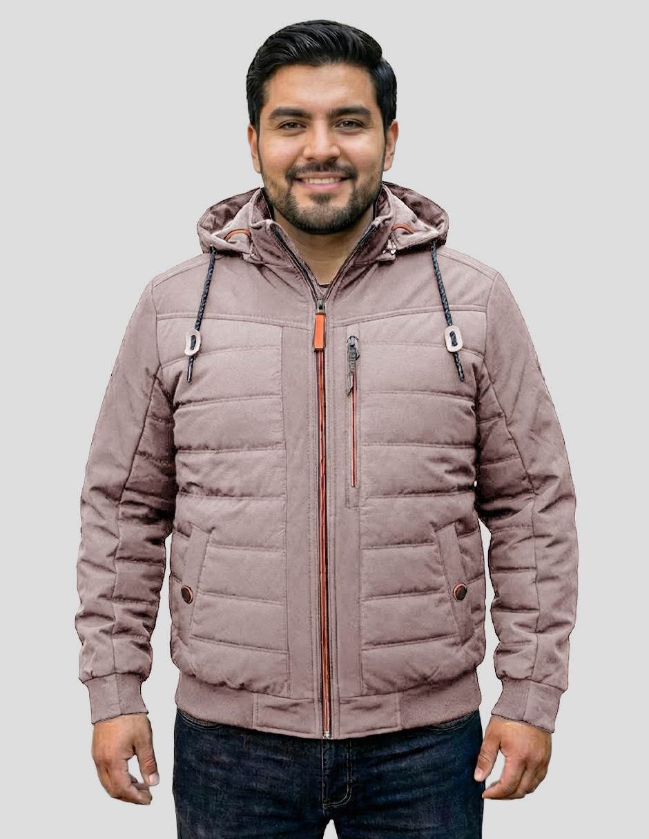 Chamarra capitonada capucha desmontable para hombre