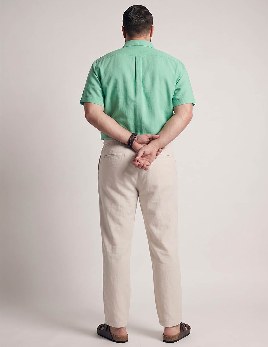 Pantalón formal regular slim de algodón y lino para hombre 2