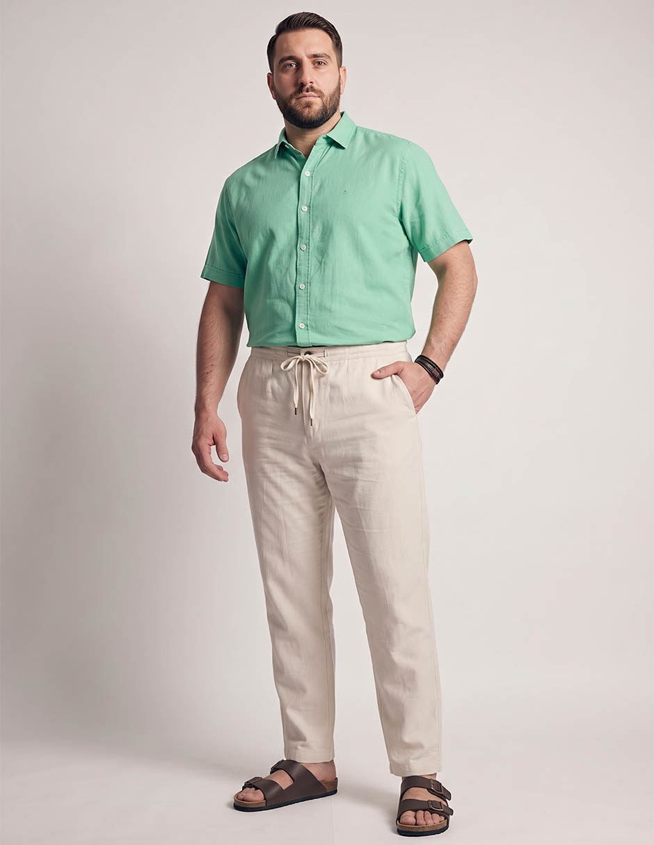 Pantalón formal regular slim de algodón y lino para hombre 3