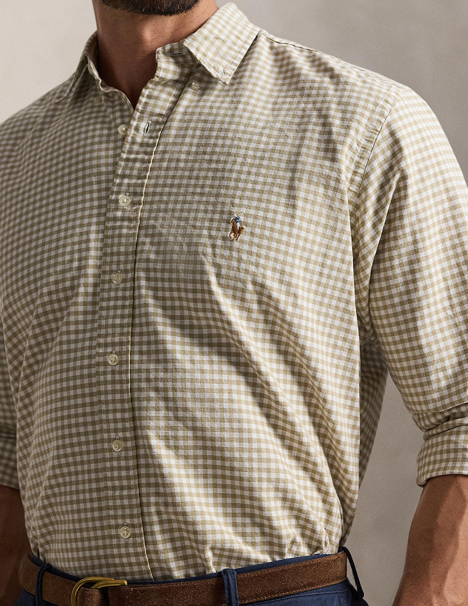 Camisa casual polo ralph lauren de algodón manga larga para hombre