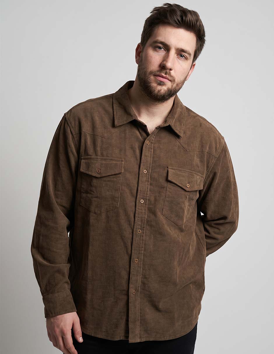 Sobrecamisa casual de algodón manga larga para hombre