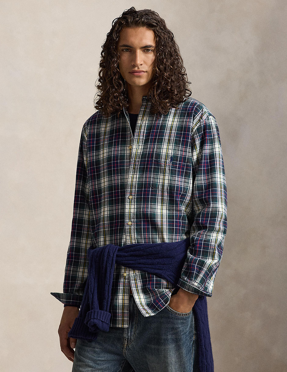 Camisa casual de algodón manga larga para hombre