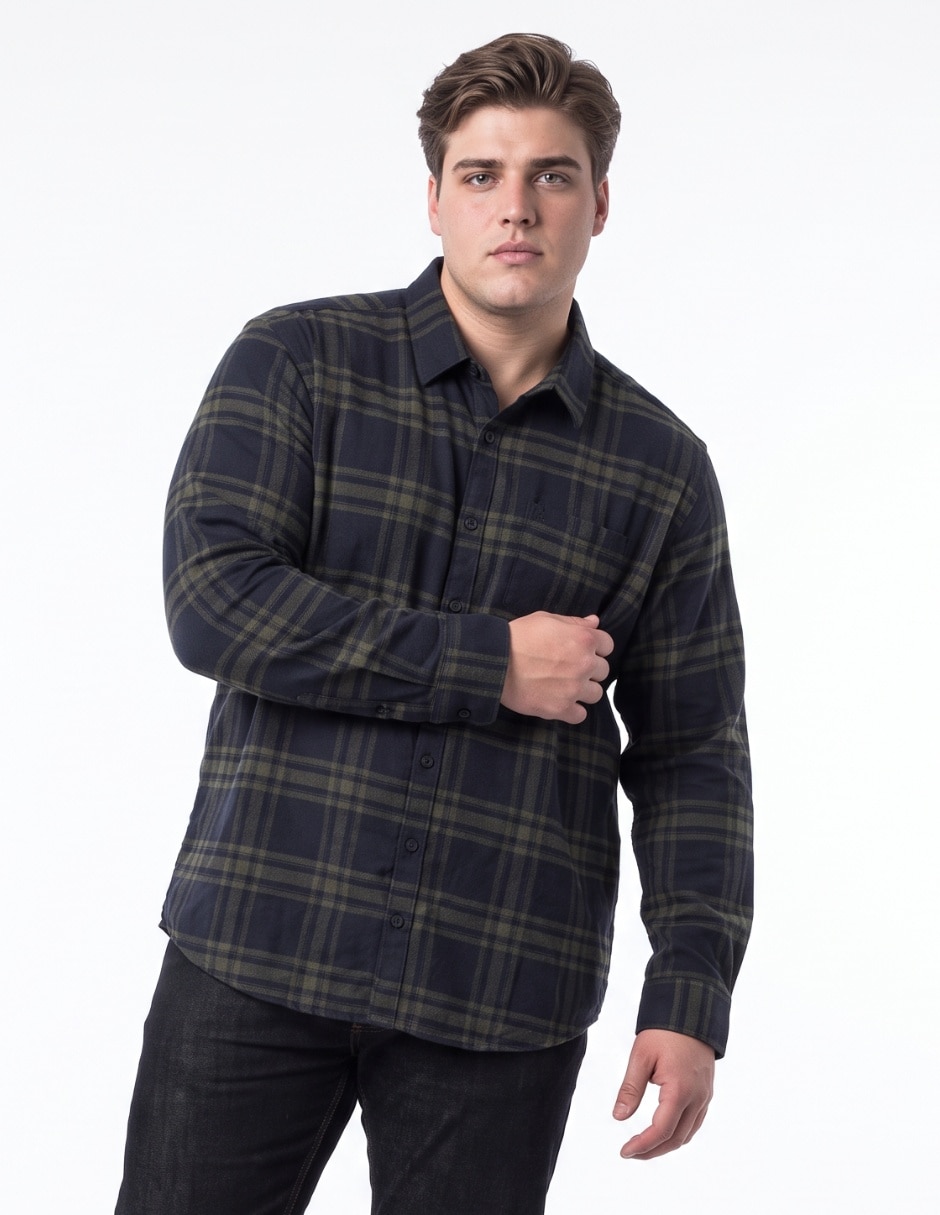 Camisa casual de franela manga larga para hombre Camisa casual de franela manga larga para hombre