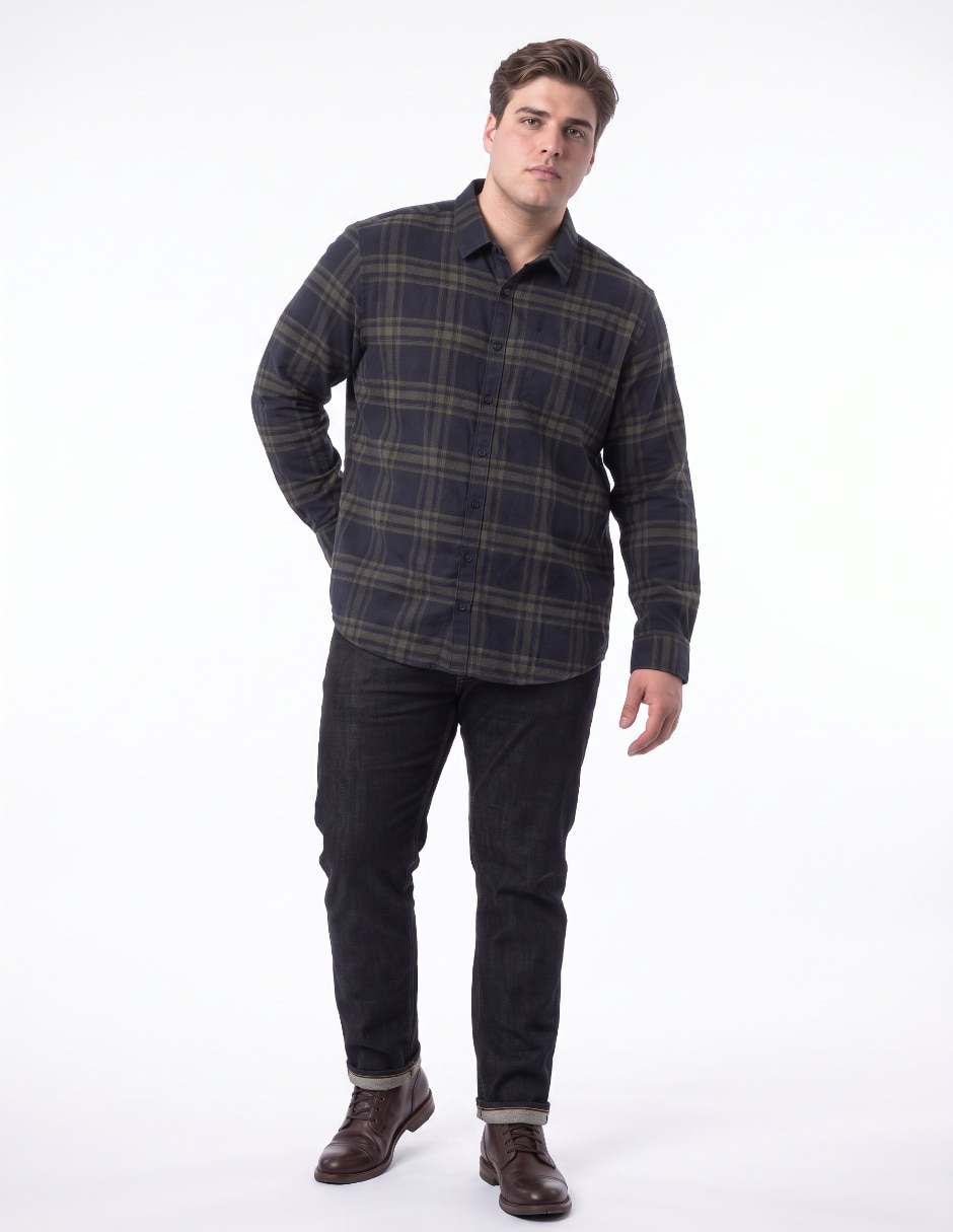 Camisa casual de franela manga larga para hombre 3