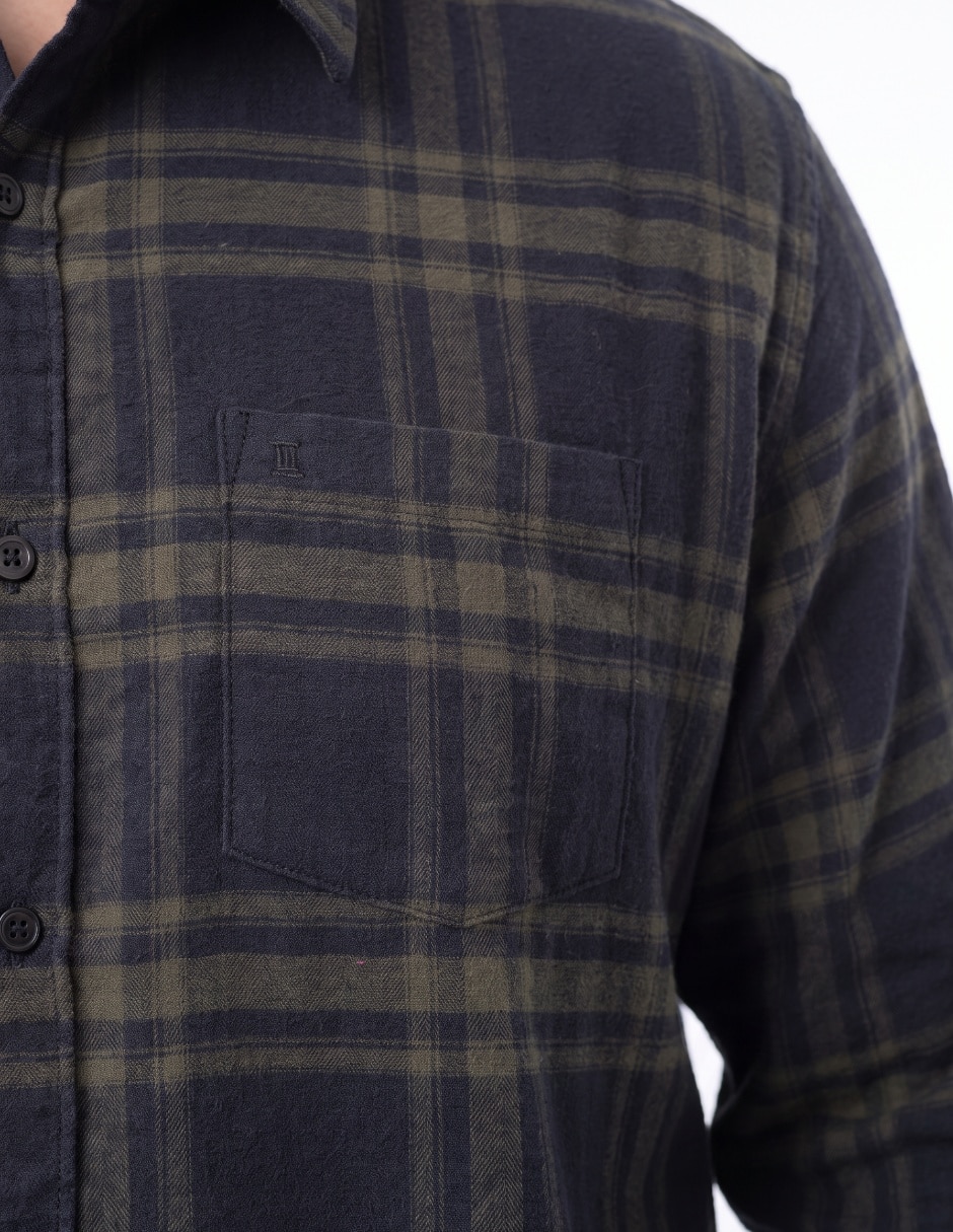 Camisa casual de franela manga larga para hombre 4