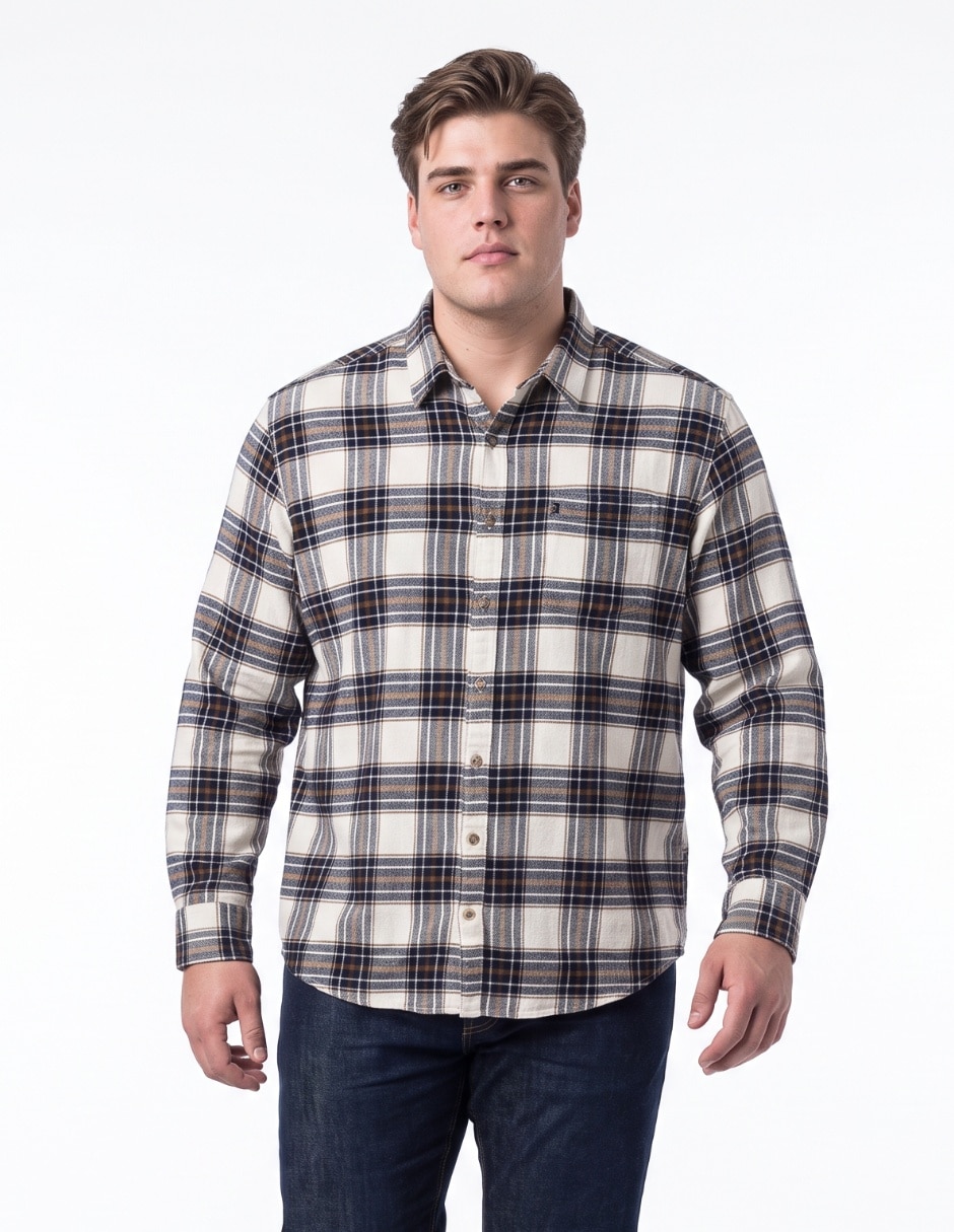 Camisa casual de franela manga larga para hombre