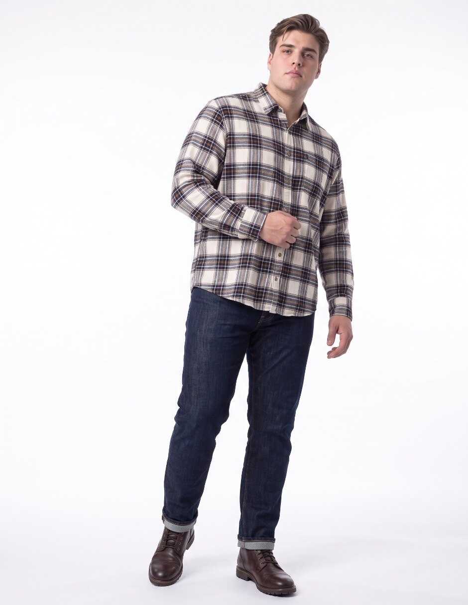 Camisa casual de franela manga larga para hombre 3