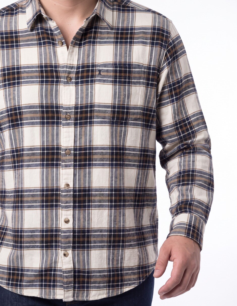Camisa casual de franela manga larga para hombre 4