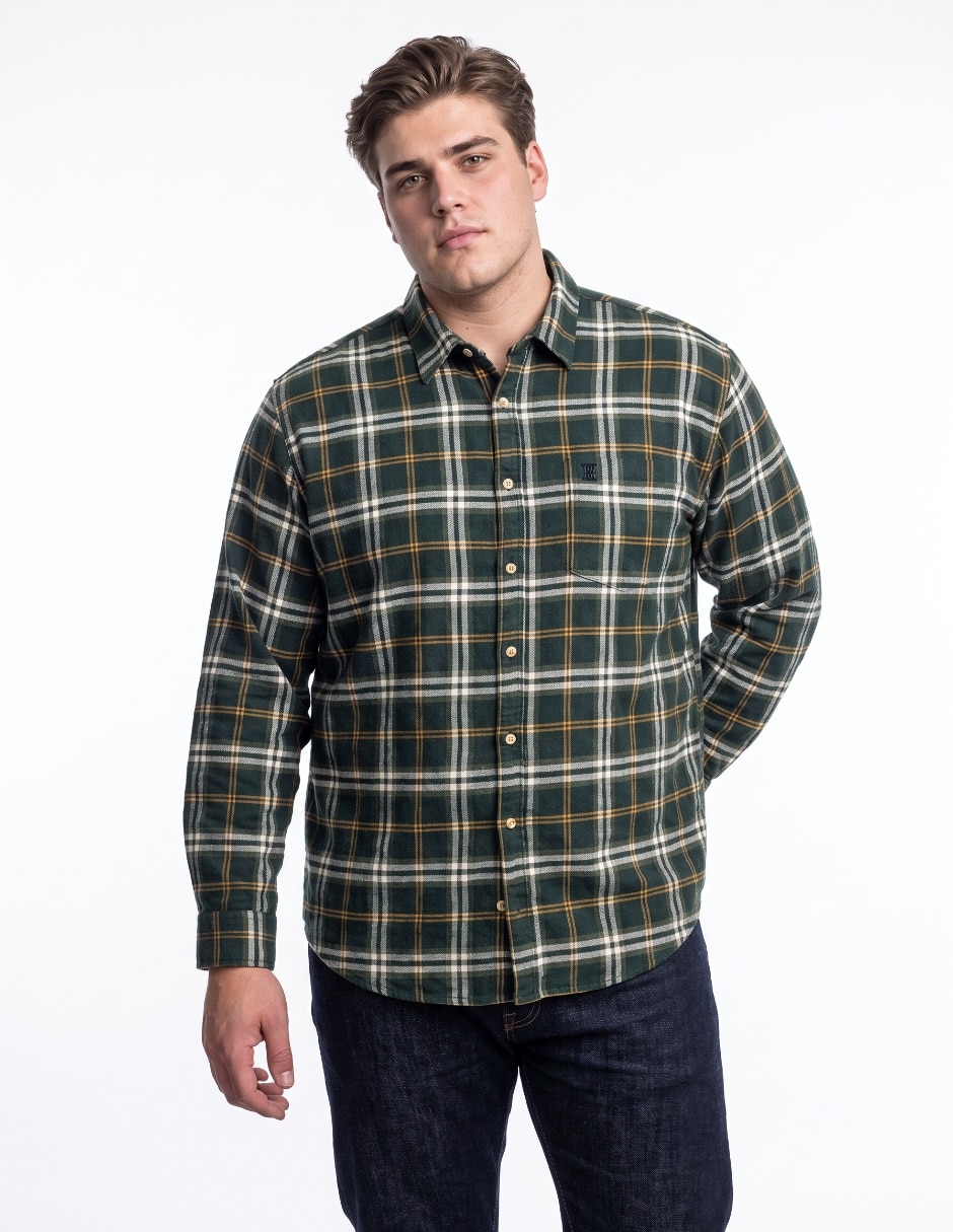 Camisa casual de franela manga larga para hombre