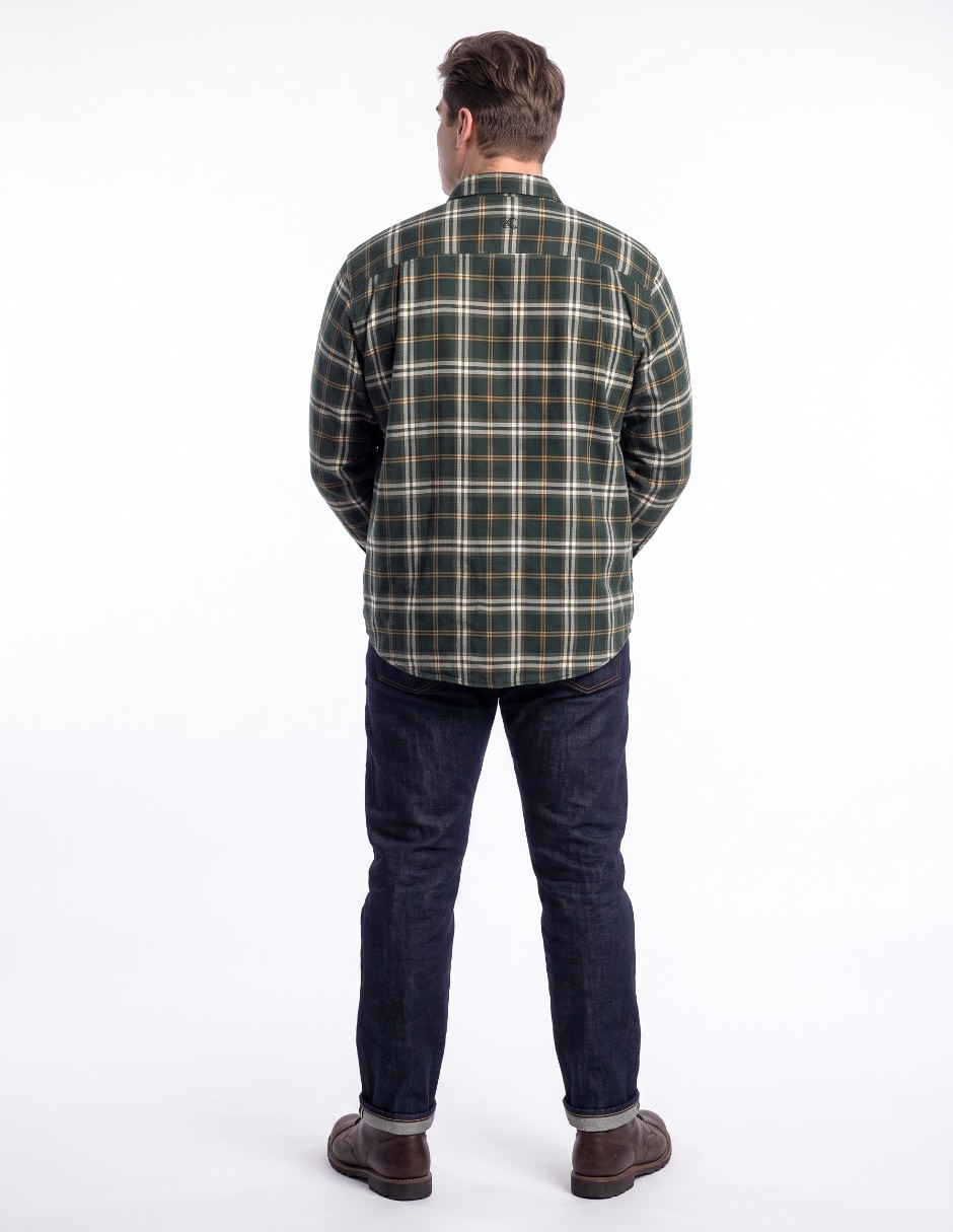 Camisa casual de franela manga larga para hombre 2