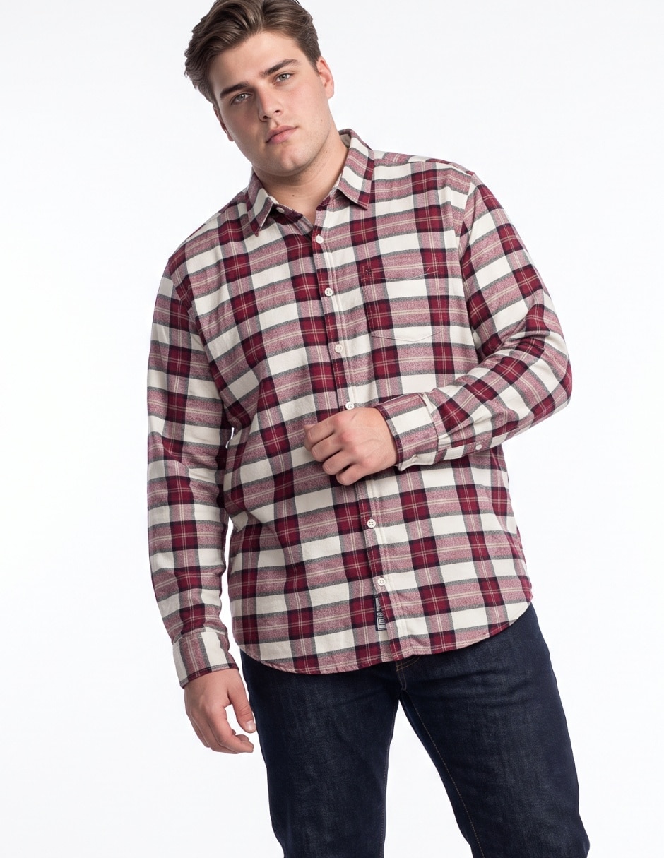 Camisa casual de franela manga larga para hombre Camisa casual de franela manga larga para hombre