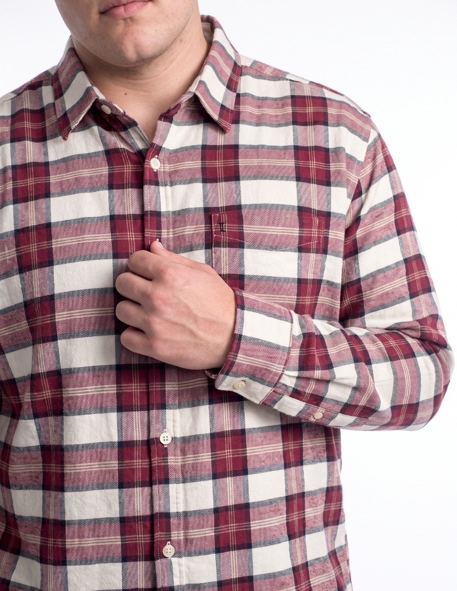 Camisa casual de franela manga larga para hombre 4