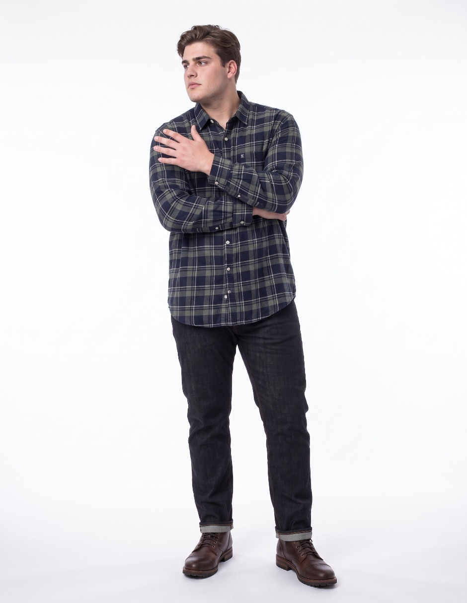 Camisa casual de franela manga larga para hombre 3
