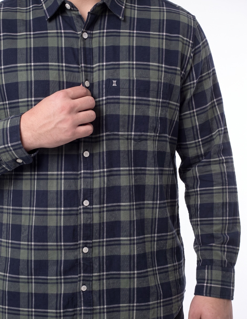 Camisa casual de franela manga larga para hombre 4